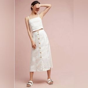 ANTHROPOLOGIE AKEMI AND KIN Skirt Womens 8 Off-white Linen Button Front